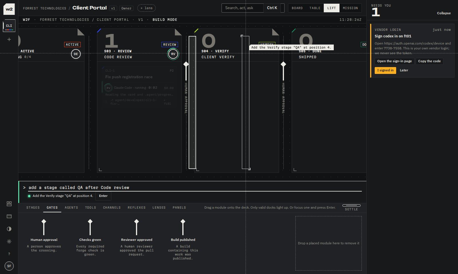 The compose line previewing a change