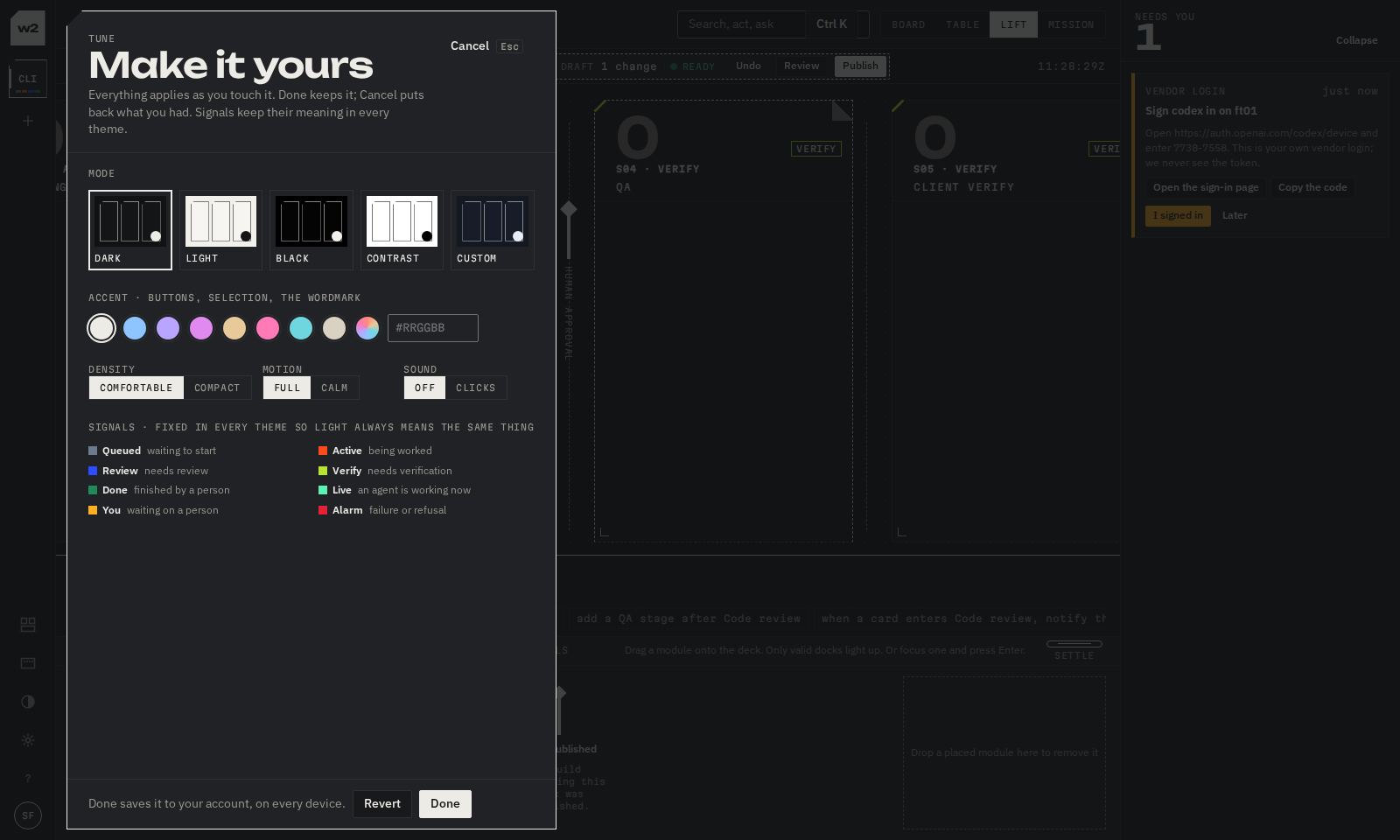 The Tune sheet with theme options